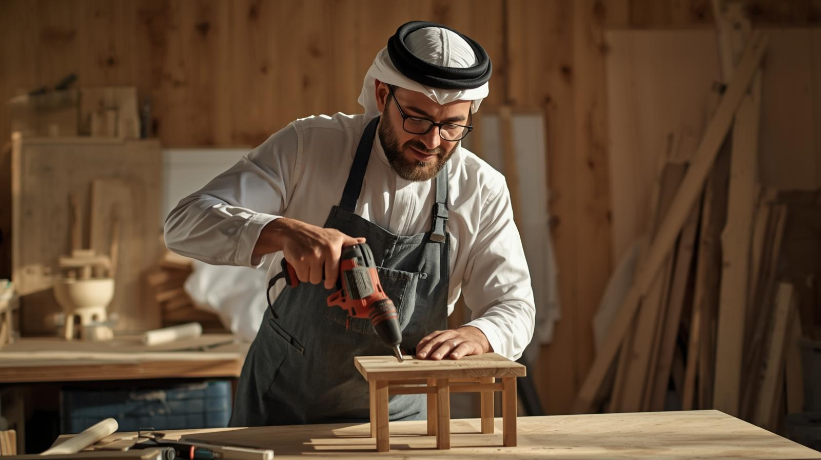  Simple woodworking tools arranged on workbench for beginners